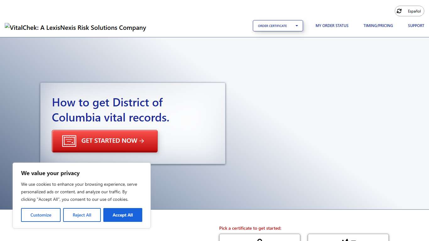 District of Columbia (DC) Vital Records State Certificates - VitalChek