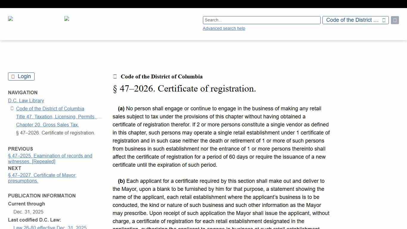 § 47–2026. Certificate of registration. D.C. Law Library